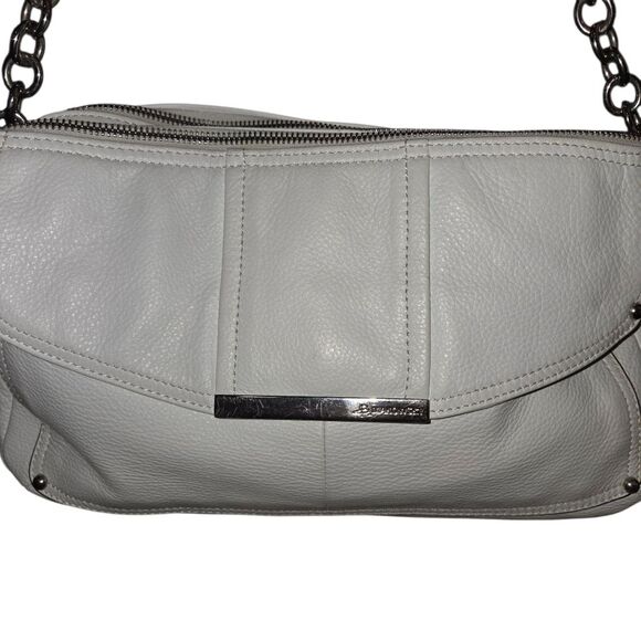 B. Makowsky Vintage White Pebble  Leather Shoulder Bag Purse - Picture 6 of 16